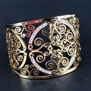 Milor Bangle Bracelet Stainless Steel Gold Tone Filigree with Crystals
